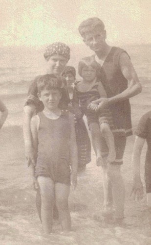 The Ahrens and MacNamara families on the beach at Leith
