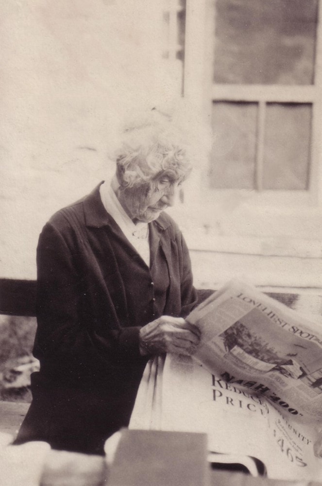Granny Bel reading a newspaper at Leith