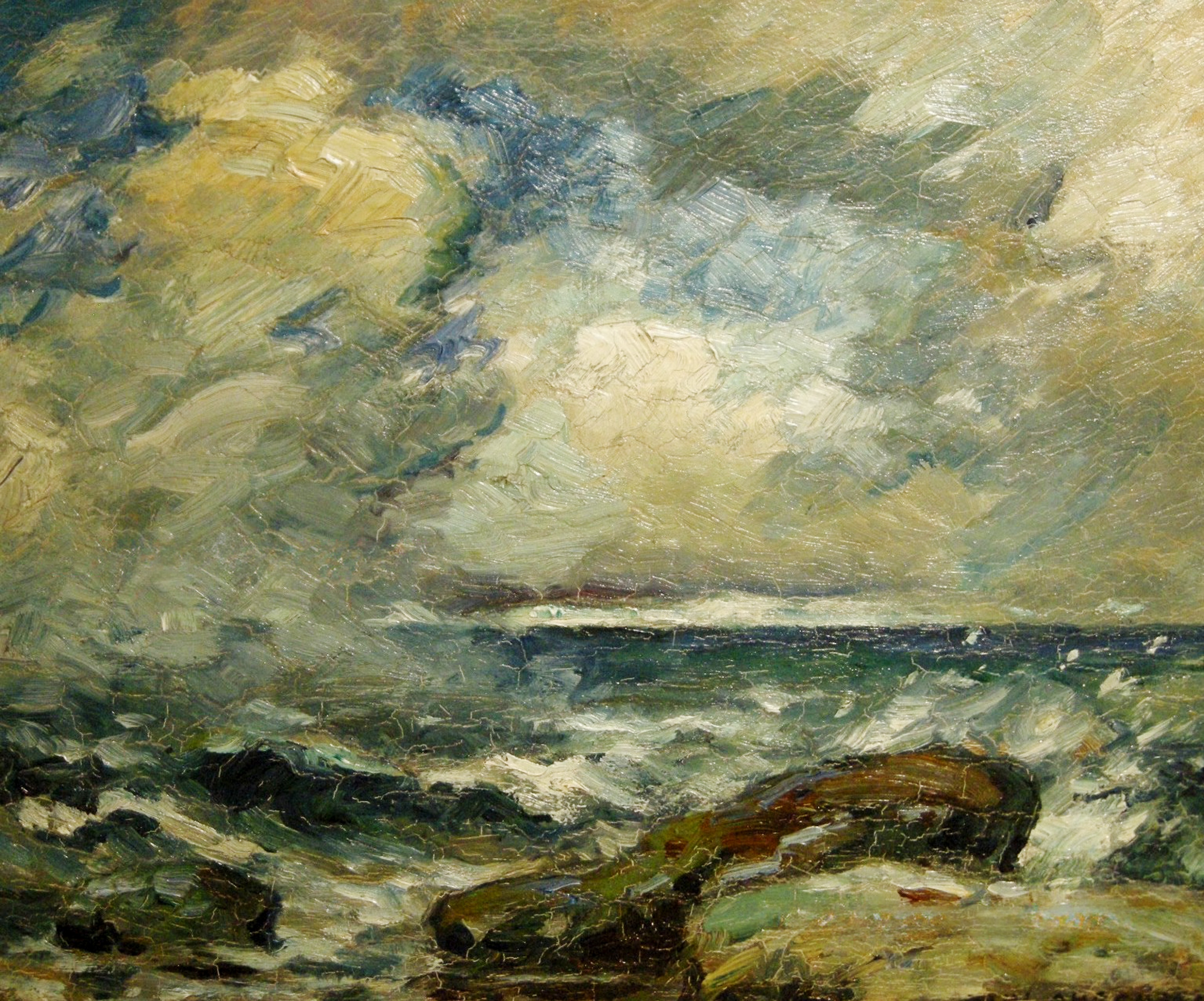 Impressionistic painting of a stormy sea