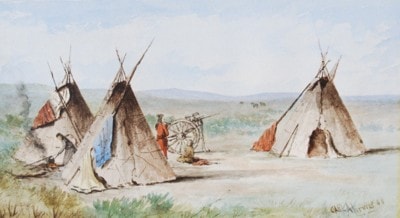 Camp on the Plains — watercolor on paper by Carl Ahrens, 1888