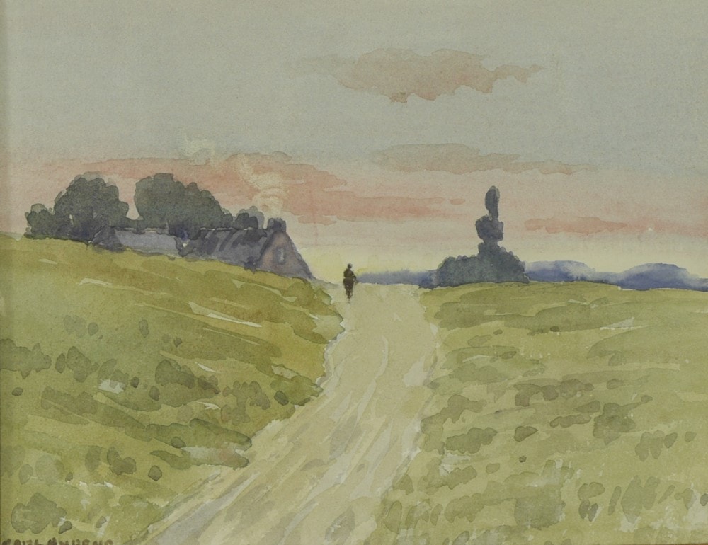 Country Lane — watercolor on paper by Carl Ahrens, Collection of Kim Bullock
