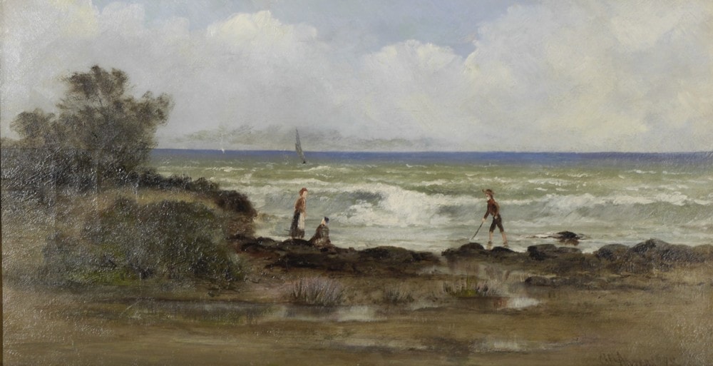 Figures on the Shore — oil on canvas by Carl Ahrens, 1888, Collection of Kim Bullock