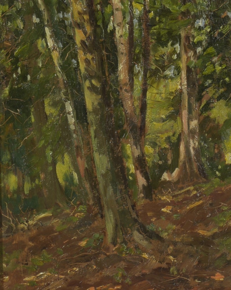 Forest Interior — oil on board by Carl Ahrens, Private Collection