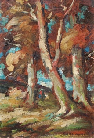 Untitled Landscape — oil on board by Carl Ahrens, c. 1934, Collection of Kim Bullock
