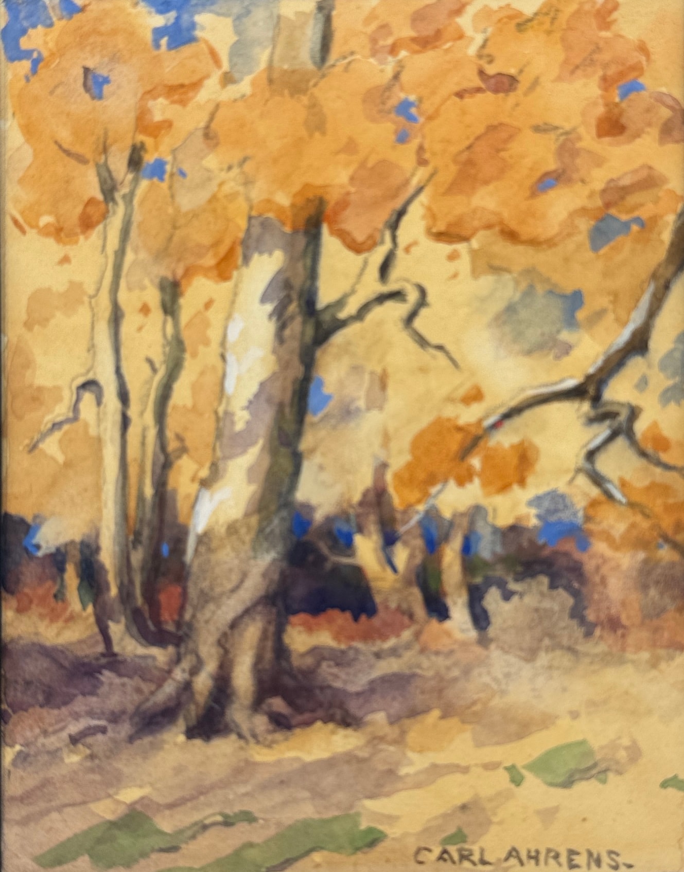 Untitled Autumn Scene — watercolor on paper by Carl Ahrens, c. 1934, Collection of Kim Bullock