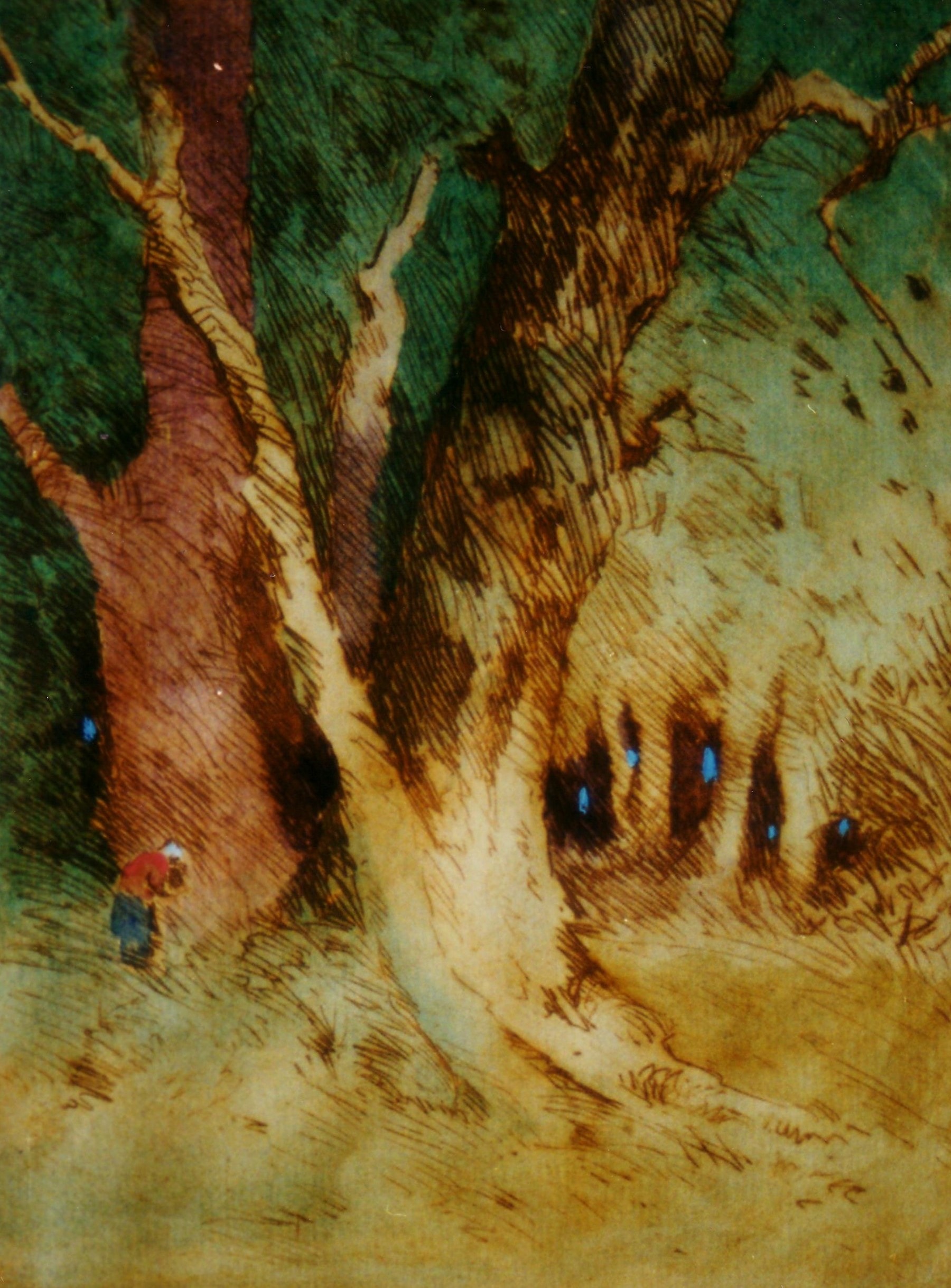 The Evening Sun — etching hand-tinted by Carl Ahrens