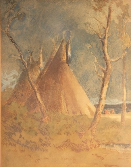 The Teepee — etching hand-tinted by Carl Ahrens