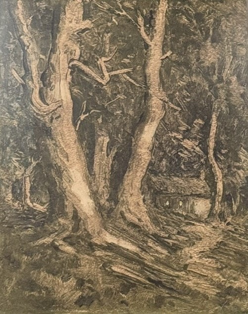 Green Wooded Landscape — monotype by Carl Ahrens