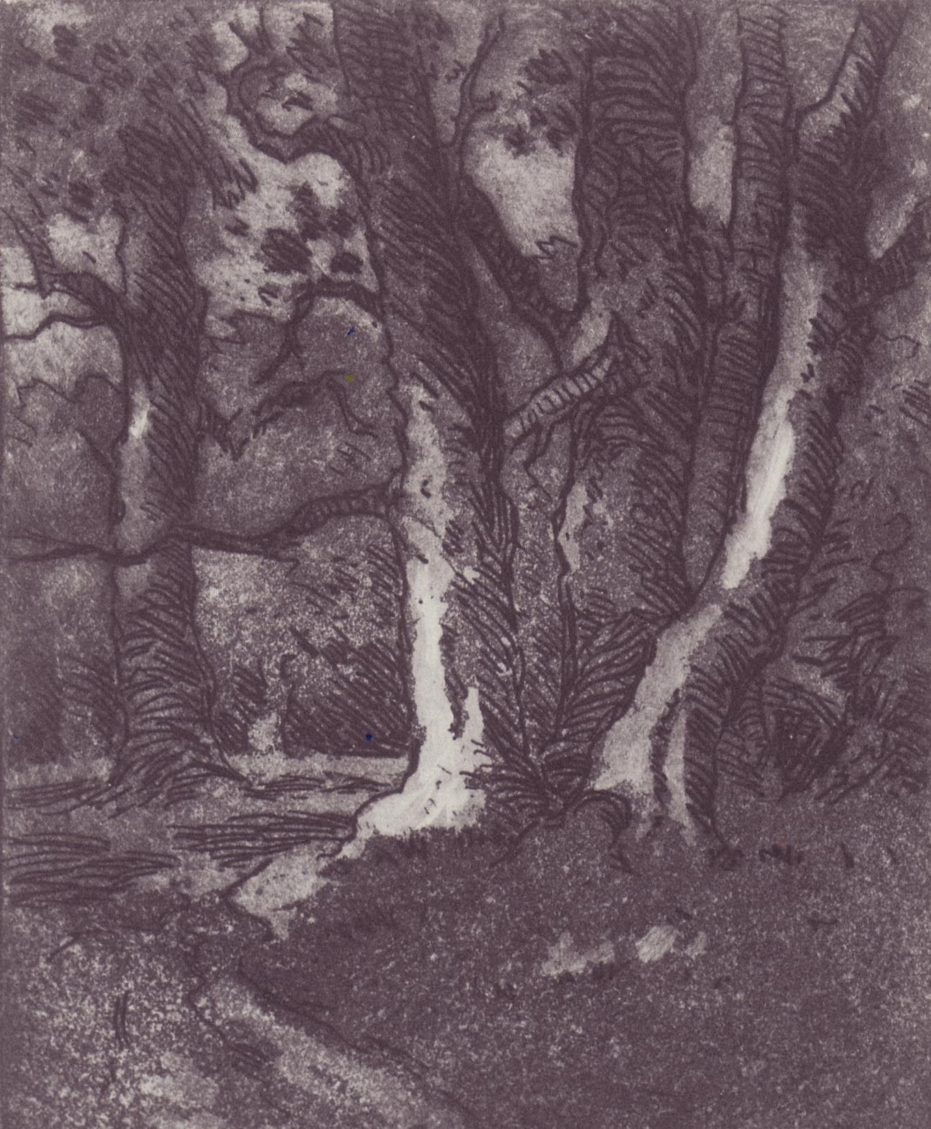 In the Woods — etching by Carl Ahrens
