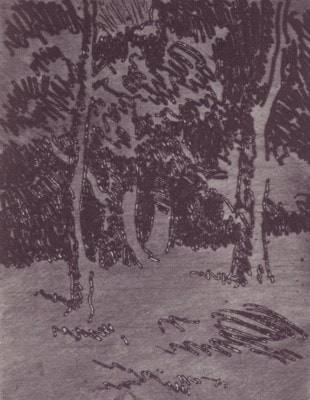Small Wooded Landscape — etching by Carl Ahrens