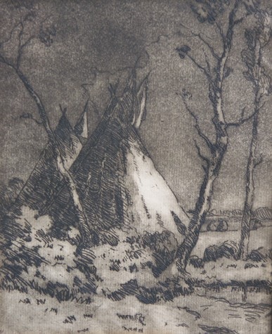 The Teepee — etching by Carl Ahrens