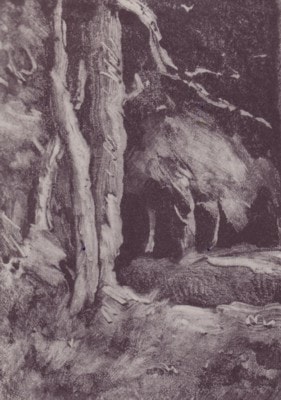 Wooded Upland Landscape — monotype by Carl Ahrens