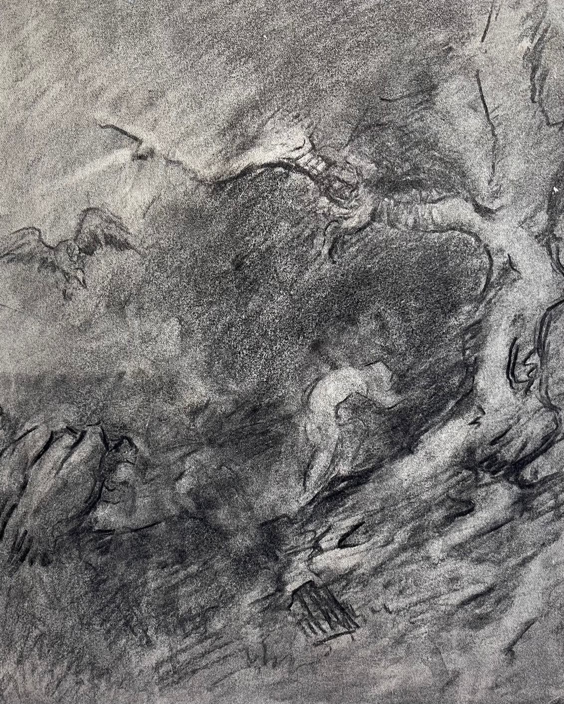 Charcoal sketch titled Cain, Carl Ahrens