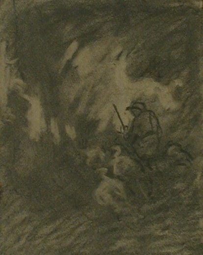 Charcoal sketch of a hunter, Carl Ahrens
