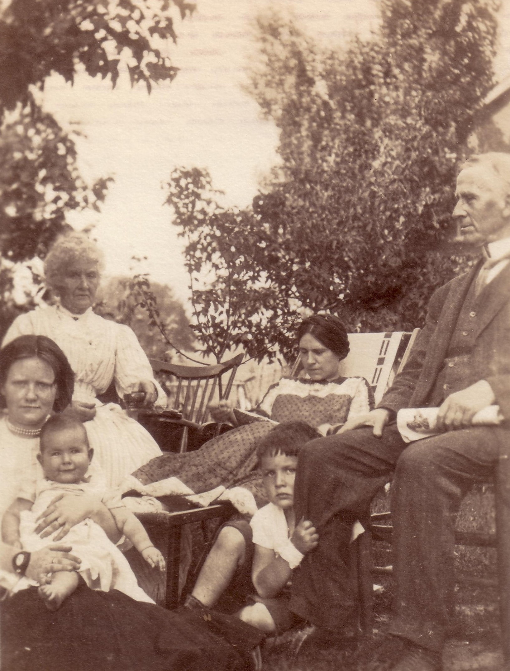 Ahrens family group gathered in a garden