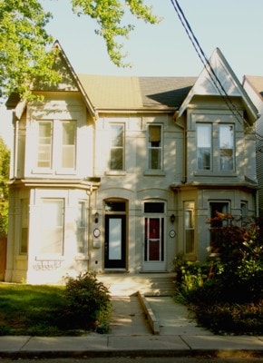 Historic Toronto duplex with matching gabled roofs